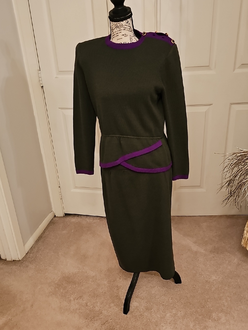 St. John Black Knit Top with Purple Trim